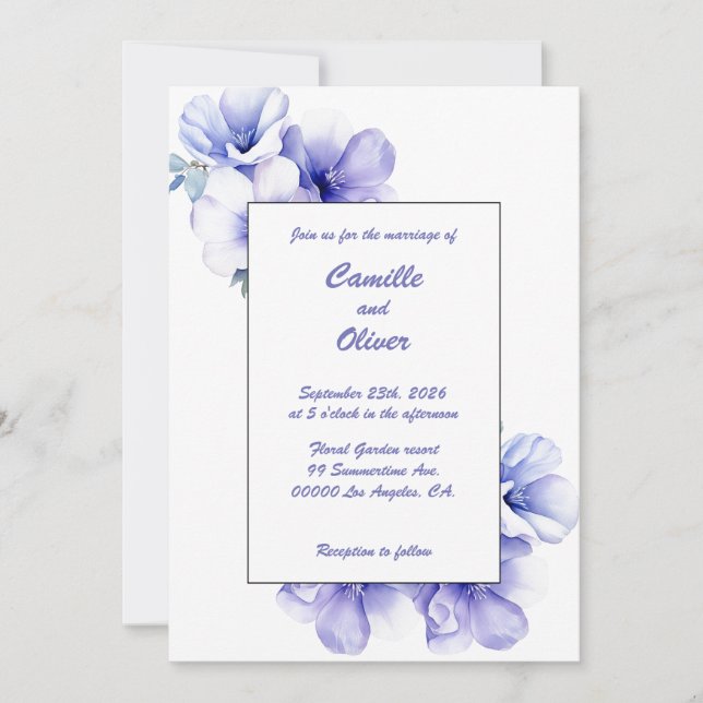 Elegant Periwinkle: Einladung zur Hochzeit (Vorderseite)