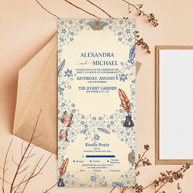 Elegant Periwinkle Floral Wedding All In One Einladung (Von Creator hochgeladen)