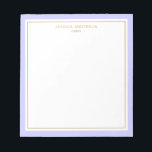 Elegant Periwinkle Gold Personalisiert Notizblock<br><div class="desc">Dieses Notizblock ist elegant und minimalistisch,  mit dicken Randkanten und dünnen goldenen Rahmen. Personalisieren Sie es mit Ihrem Namen oder Firmennamen.</div>