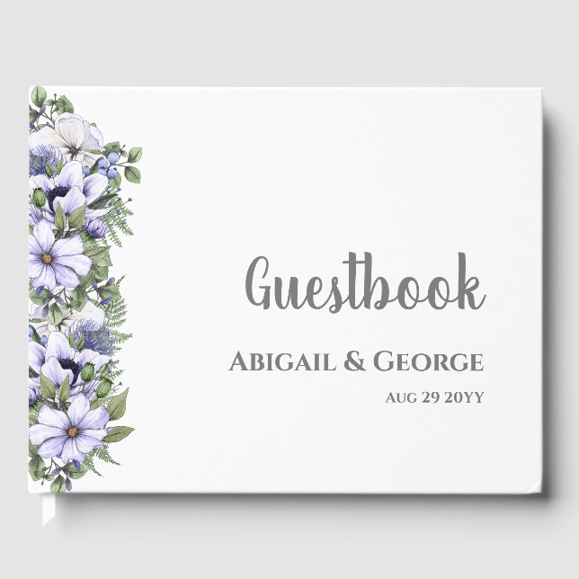 Elegant Periwinkle Lila Florals Wedding Gästebuch (Vorderseite)