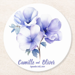 Elegant Periwinkle: Personalisierte Hochzeiten Unt Runder Pappuntersetzer