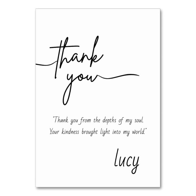 Elegant Personal Dankeschön Card Tischnummer (Vorderseite)