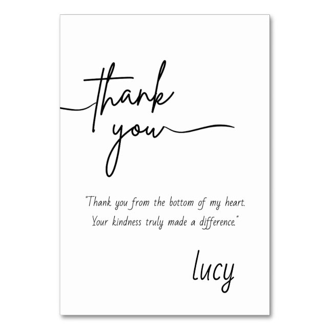 Elegant Personal Dankeschön Card Tischnummer (Vorderseite)