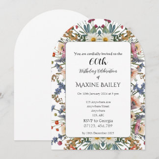 Elegant Personalised Floral Arch 60th Birthday Einladung