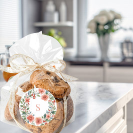 Elegant Personalised Floral Watercolour Monogram Runder Aufkleber