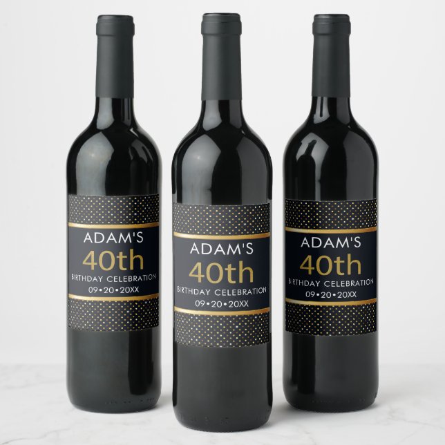 Elegant Personalisiert 40. Geburtstag Gold Weinetikett (Flaschen)