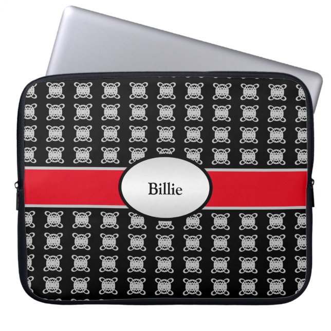 Elegant Personalisiert Black Red & Silver Laptopschutzhülle (Vorderseite)