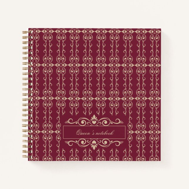 Elegant Personalized Burgundy & Gold Floral Swirl  Notizbuch (Vorderseite)