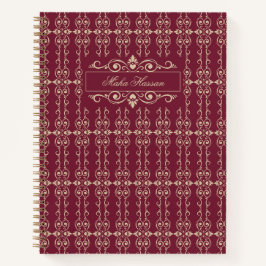 Elegant Personalized Burgundy & Gold Floral Swirl  Notizbuch
