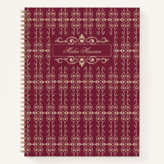Elegant Personalized Burgundy & Gold Floral Swirl Notizbuch