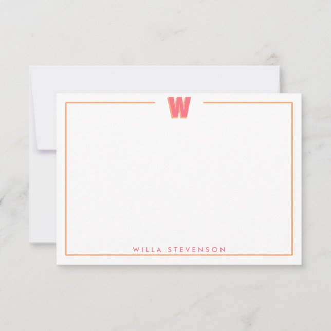 Elegant Personalized Monogram 3D Letter W Initial  Mitteilungskarte (Vorderseite)