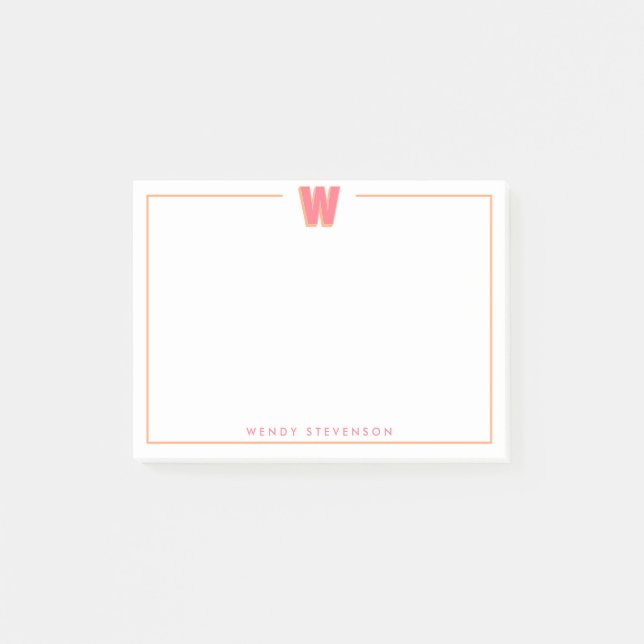 Elegant Personalized Monogram 3D Letter W Initial  Post-it Klebezettel (Vorderseite)