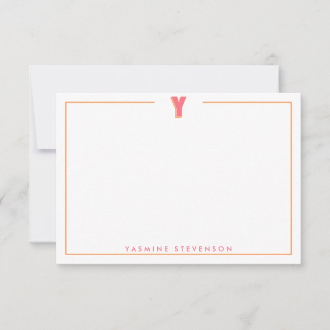 Elegant Personalized Monogram 3D Letter Y Initial  Mitteilungskarte (Vorderseite)
