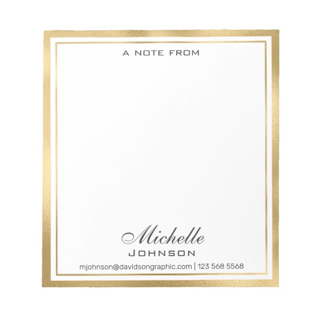 Elegant Personalized Name | From The Desk Of Notep Notizblock (Vorderseite)