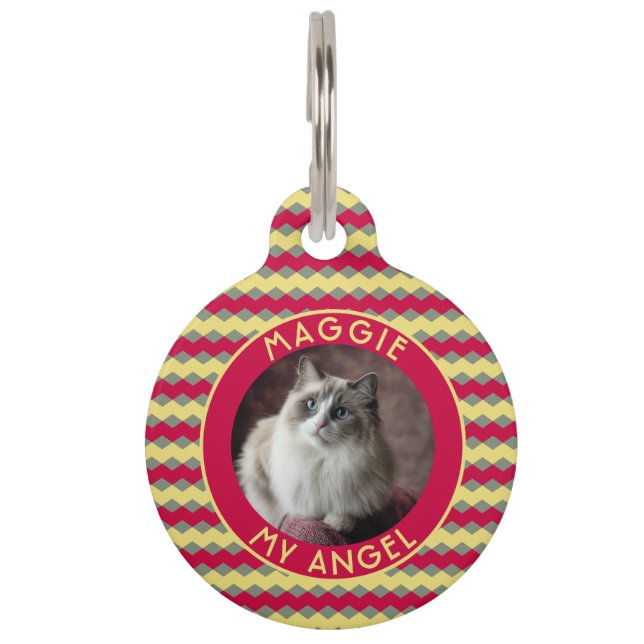 Elegant Personalized Pet Gift Chevron Checkers Haustiermarke (Vorderseite)