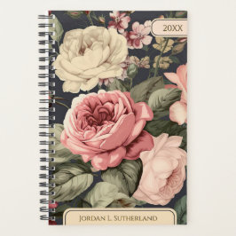 Elegant Personalized Pink & Ivory Dark Floral Planer
