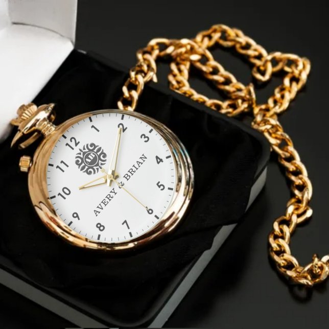 Elegant Personalized White & Black Monogram custom Armbanduhr (Von Creator hochgeladen)