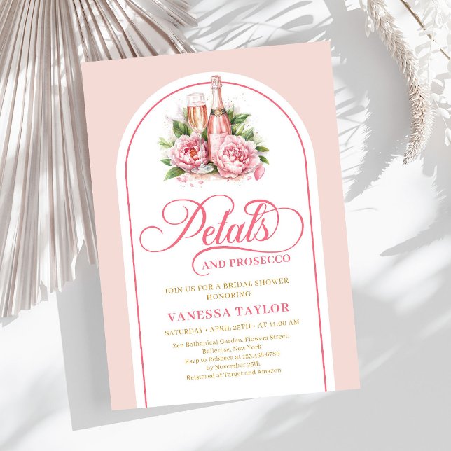 Elegant petals and prosecco watercolor shower card einladung (Elegant petals and prosecco watercolor shower card)