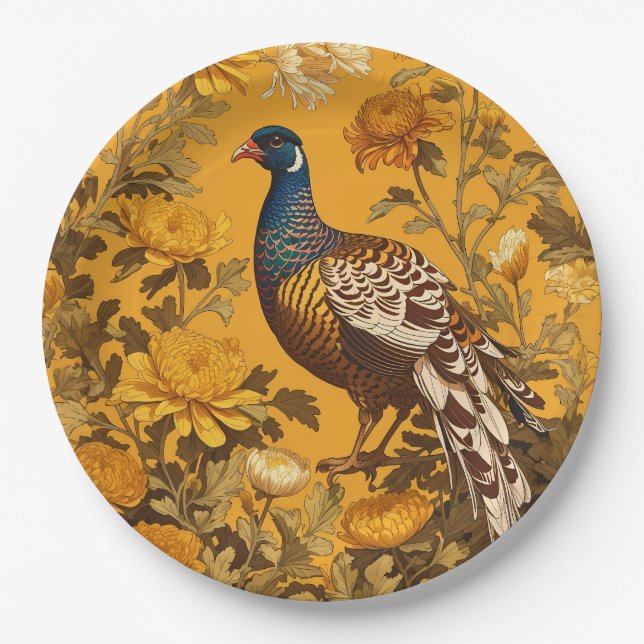 Elegant Pheasant William Morris Inspiriert Pappteller (Vorderseite)