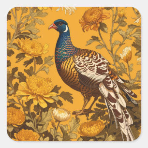 Elegant Pheasant William Morris Inspiriert Quadratischer Aufkleber