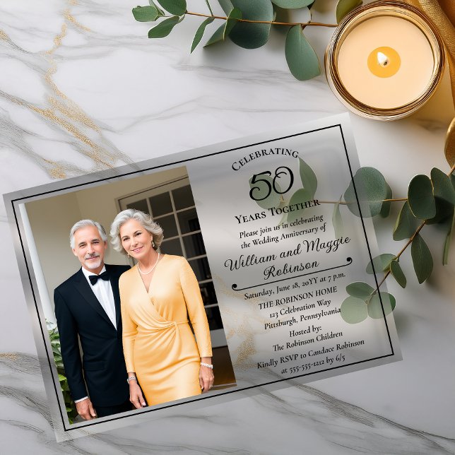 Elegant Photo 50th Wedding Anniversary Party Acryleinladungen (Elegant and Classy Photo 50th Wedding Anniversary Party Acrylic Invitations)