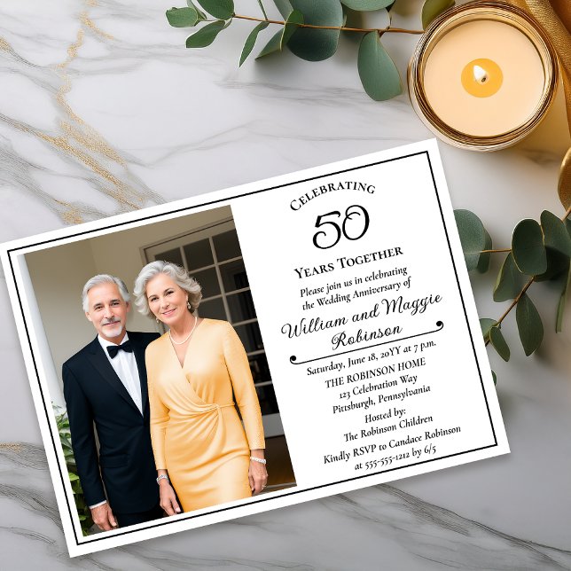 Elegant Photo 50th Wedding Anniversary Party Einladung (Elegant Photo 50th Wedding Anniversary Party Invitation - Print | Digital Download)