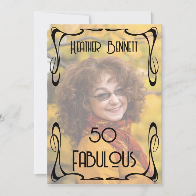 Elegant Photo Art Deco 50th Fab Birthday   Einladung (Vorderseite)