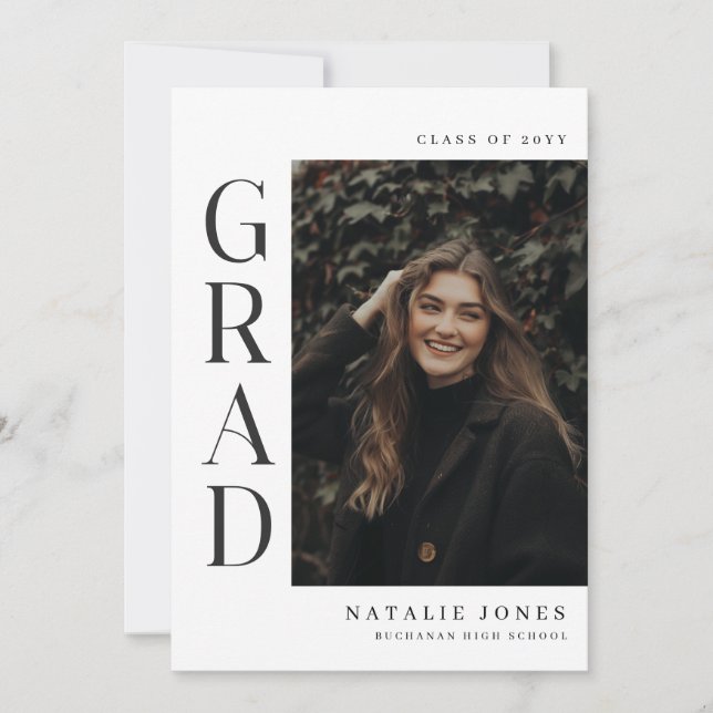 Elegant Photo Black and White Graduation Dankeskarte (Vorderseite)
