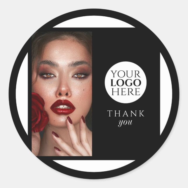 Elegant Photo Black Logo Thank You Makeup Studio Runder Aufkleber (Vorderseite)