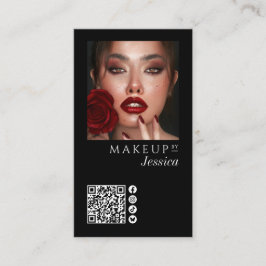 Elegant Photo Black QR Code Social Icons Makeup Bu Visitenkarte