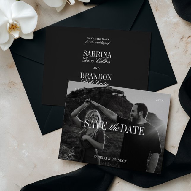 Elegant Photo Black & White Save the Date Card (Créateur téléchargé)