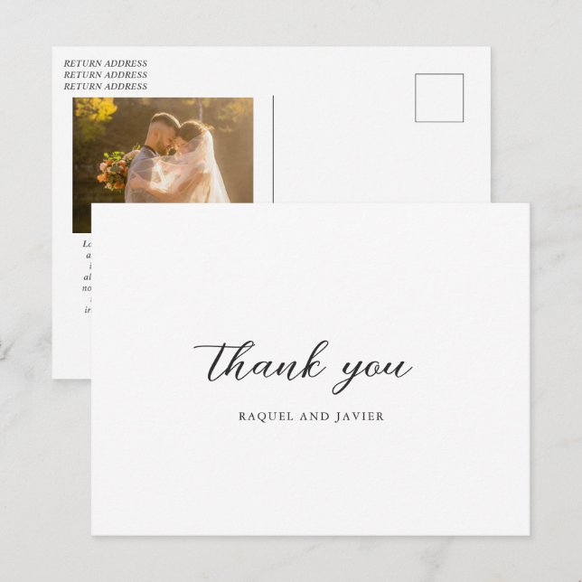 Elegant Photo Classic Wedding Thank You Postkarte (Vorne/Hinten)