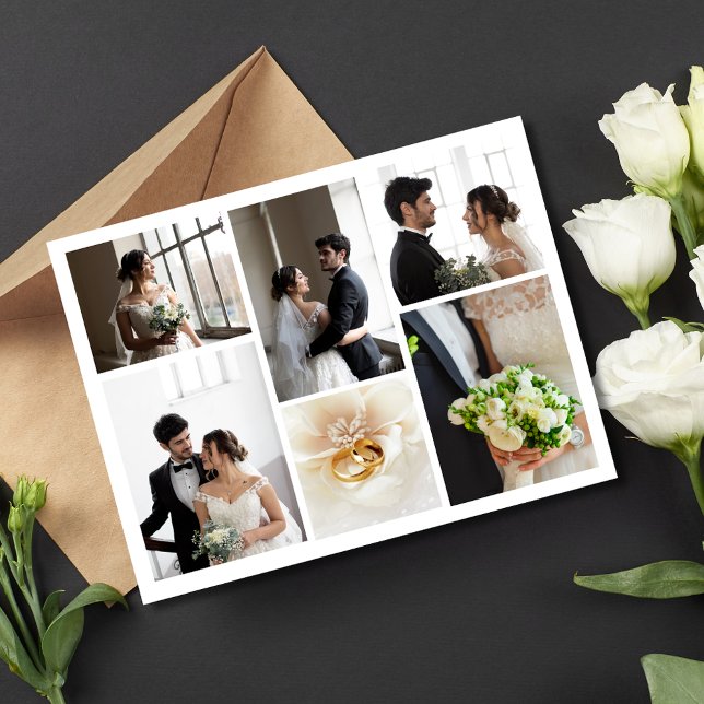 Elégant Photo Collage Mariage Carte de remerciemen (Elegant Photo Collage Wedding Thank You Card)