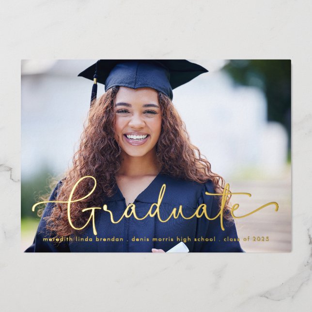 Elégant Photo Gold Foil Faire-part de graduation (Recto)