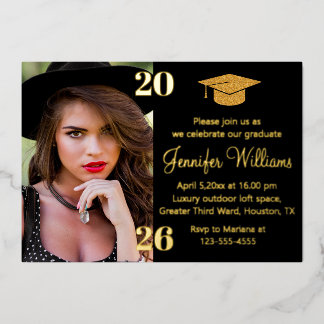 elegant photo graduation 2026 black & gold party  folieneinladung