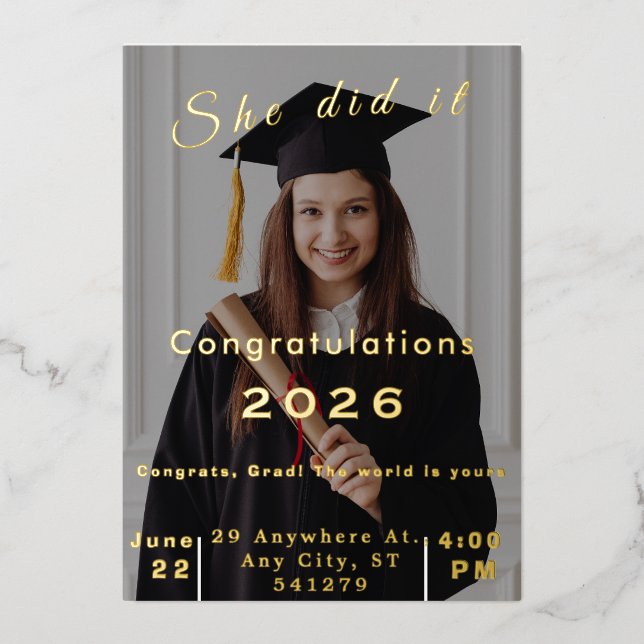 Elegant Photo Graduation Invitation 2026 Folieneinladung (Vorderseite)