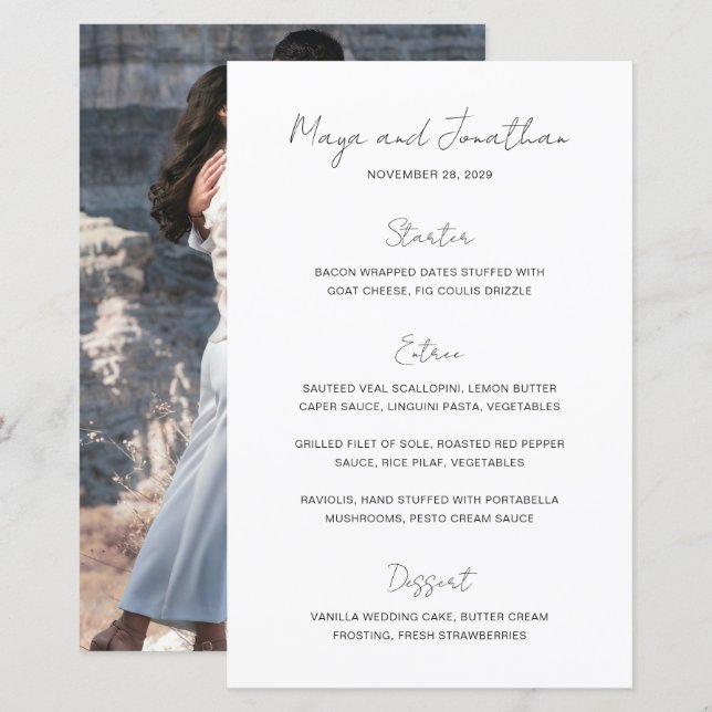 Elegant Photo Modern Wedding Menu (Devant / Derrière)