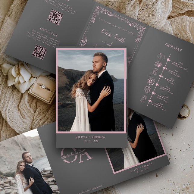 Elegant Photo QR code All in one RSVP wedding Dreifach Gefaltete Einladung (Von Creator hochgeladen)