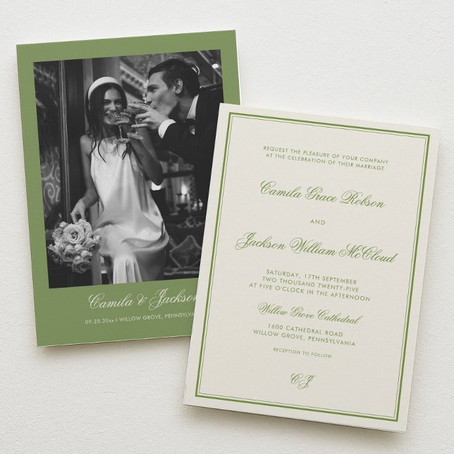 Elegant Photo Sage Green Wedding Einladung (Von Creator hochgeladen)