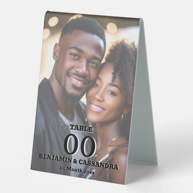 Elegant Photo Table Number Stand Template Custom Tischaufsteller (Vorderseite)