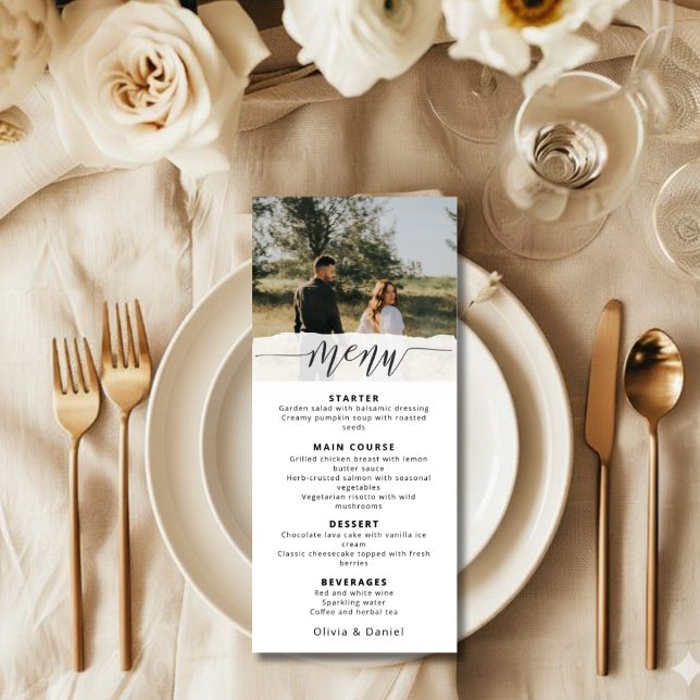 Elegant Photo Wedding Menu with Modern Script (Créateur téléchargé)
