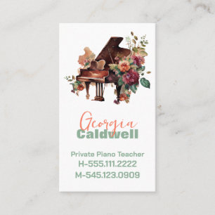Elegant Piano Teacher Watercolor Art Visitenkarte