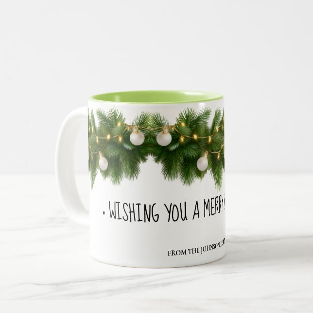 Elegant Pine Garland Christmas Mug Zweifarbige Tasse (Vorderseite Links)