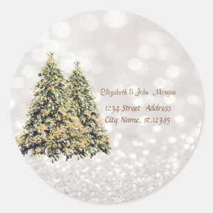 Elegant, Pine Trees, Glittery Bokeh Runder Aufkleber