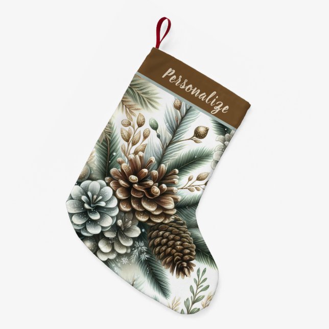 Elegant Pinecones Silver and Bronze Personalized Kleiner Weihnachtsstrumpf (Vorderansicht (hängend))