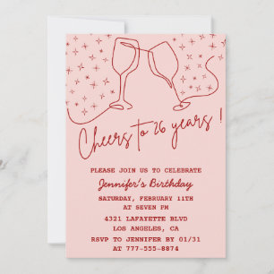 Elegant Pink 26e anniversaire invitations Cheers