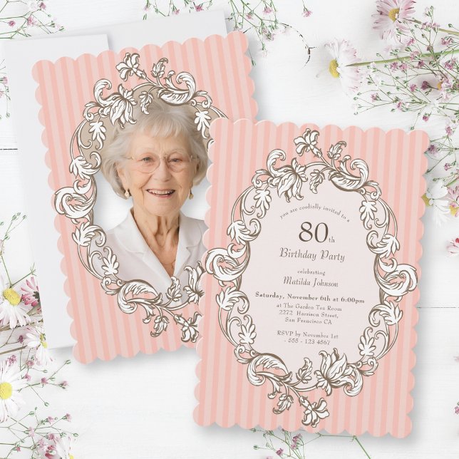 Elegant Pink 80. Geburtstagsparty Einladung (Elegant Pink 80th Birthday Party Invitation)