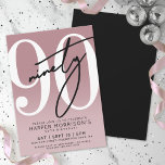 Elegant Pink 90th Birthday Party Einladung<br><div class="desc">Celebrate ninety years with this modern mauve pink 90th birthday party invitation. The background features a smooth mauve gradient that fades from dark at the top to light at the bottom. A large white "90" spans most of the card, giving the design a bold and clean focal point. Layered over...</div>