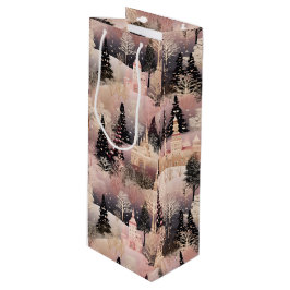 Elegant Pink and Black Christmas Village Geschenktüte Für Weinflaschen