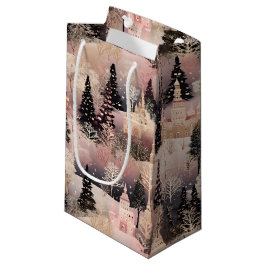 Elegant Pink and Black Christmas Village Kleine Geschenktüte